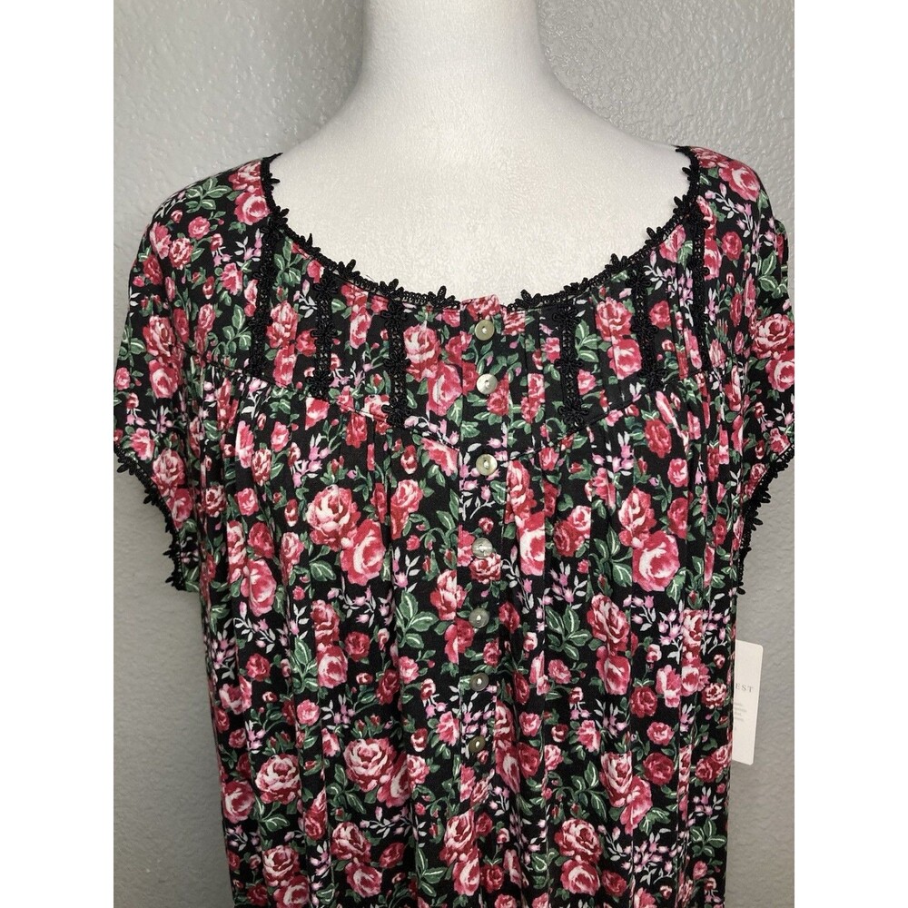 NEW Eileen West Nightgown Short Sleeve Sleep Dress Women XL Black Floral Print